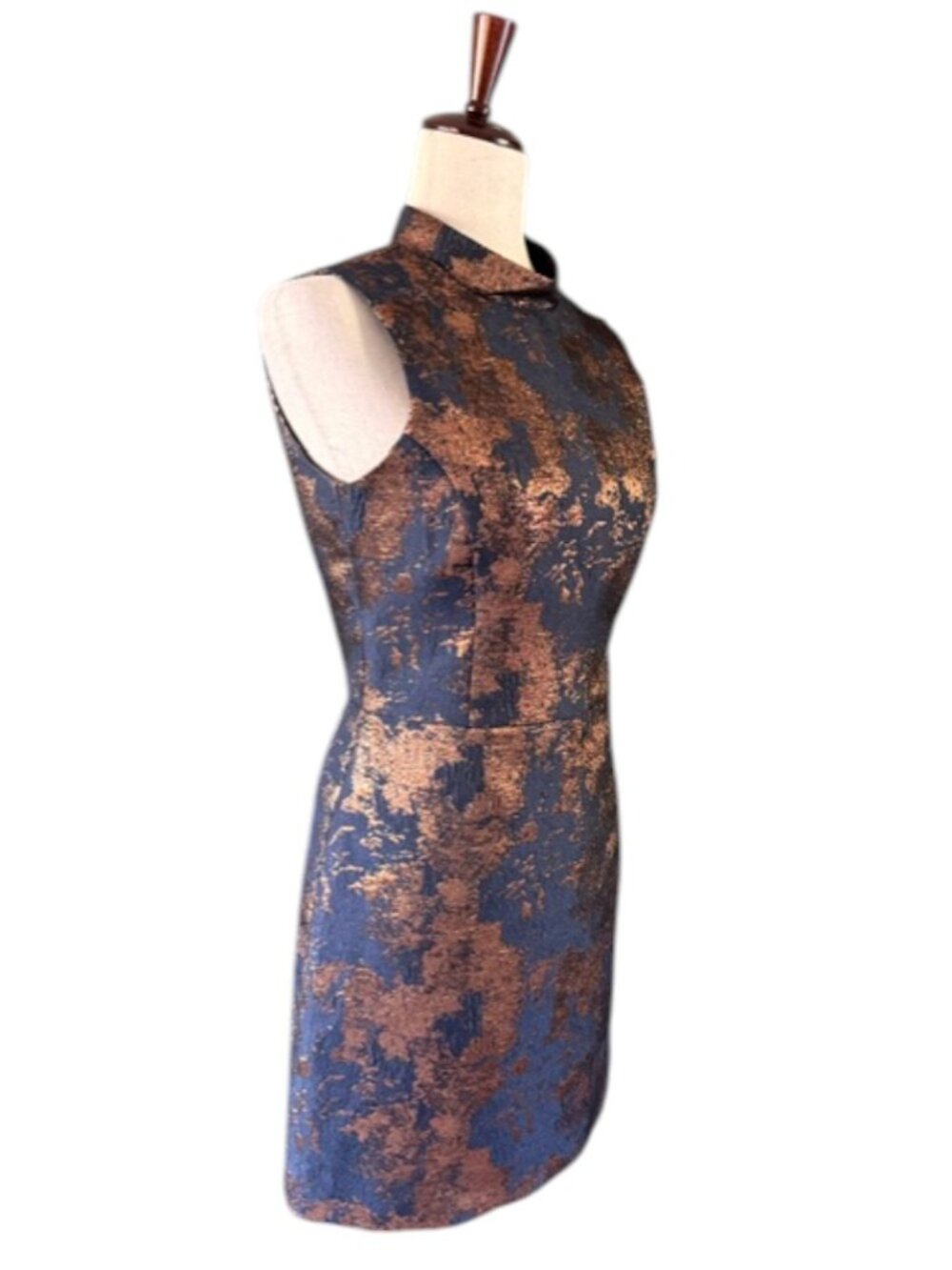 Spotlight by Warehouse Women Metallic Copper and Navy Blue Mini Dress Sz 2 NWOT - Picture 7 of 12